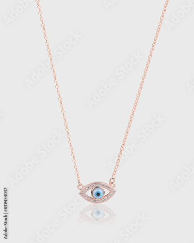 Rose gold Necklace with chain for women and girls isolated on white background