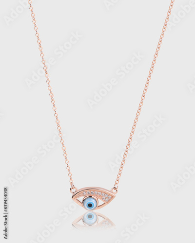 Rose gold Necklace with chain for women and girls isolated on white background