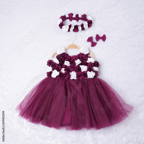 pink baby cloths frock with Beautiful white and pink colour flowers designed pair 