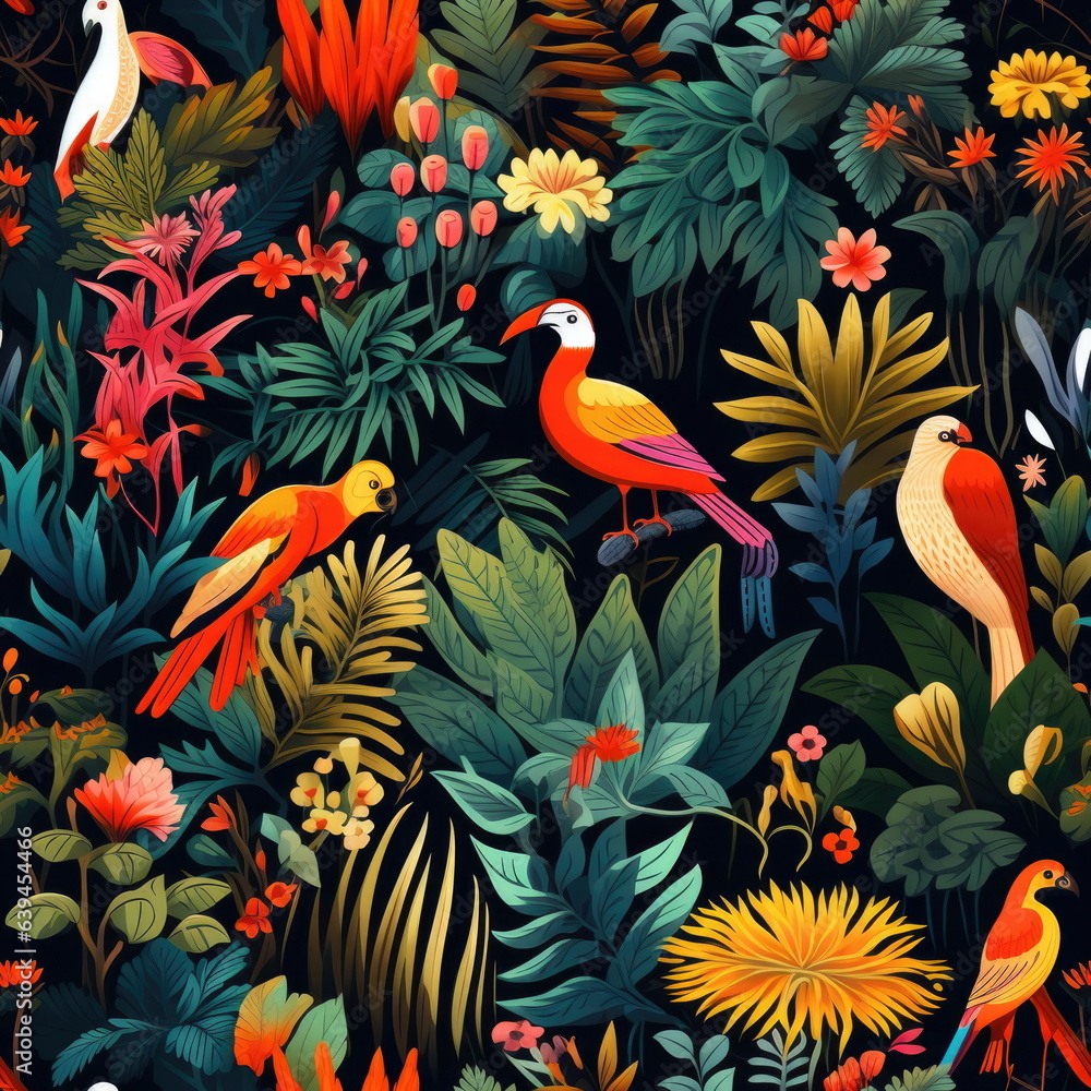 Seamless Pattern of Amazon Forest with Animals Seamless Pattern of Amazon Forest with Animals