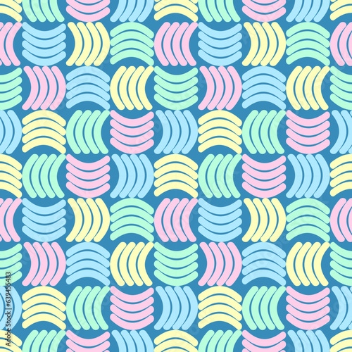 Vector. Seamless Pattern. Colorful Pastel Blue Yellow Green Pink Color doodle thick line Design.