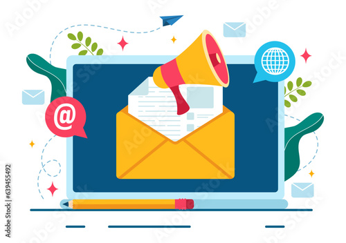 Email Newsletter Vector Illustration with Envelope, Electronic Mail Message or Mobile Service Background in Flat Cartoon Hand Drawn Templates
