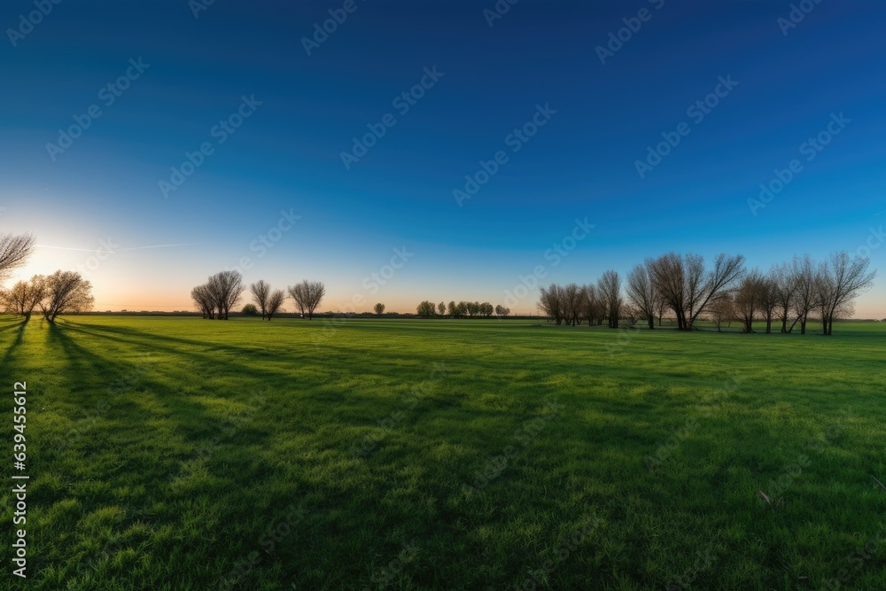 daybreak on a meadow and a clear sky. Generative AI