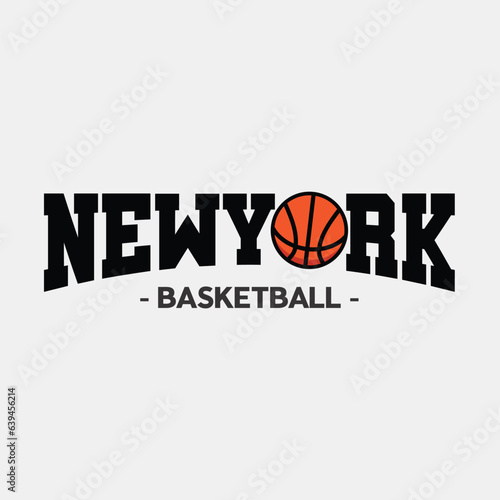 vector new york basketball text with basket ball icon