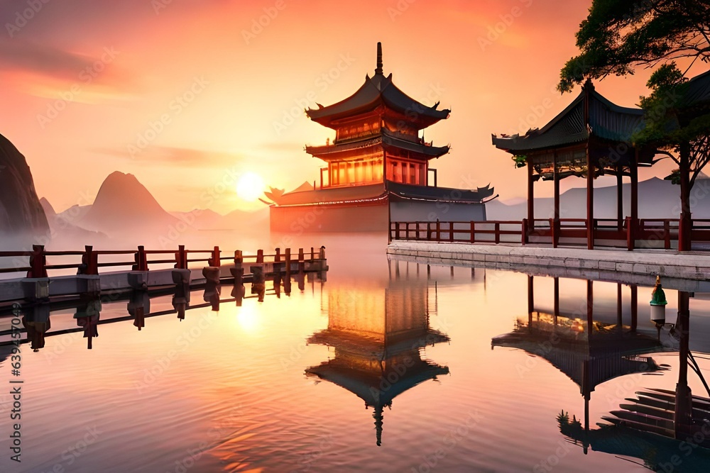 sunset at the temple generated ai sunset at the temple generated ai