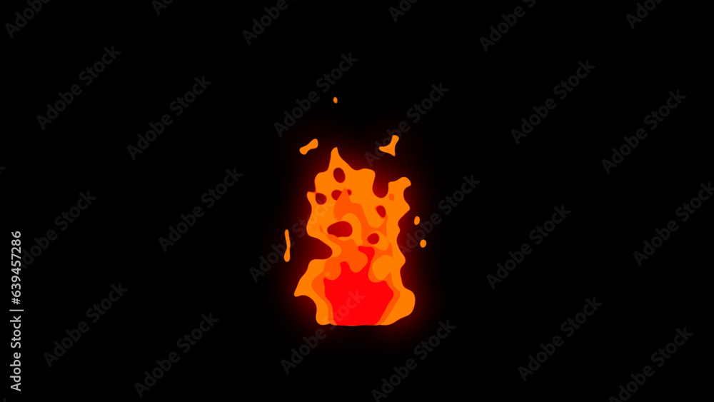 Fototapeta premium Simple glowing burning cartoon anime manga-style fire animation. Small burning fire torch. Fire flash motion graphic element.