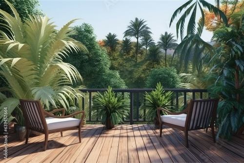 The wooden deck resembled a tropical paradise. Generative AI © Vusal