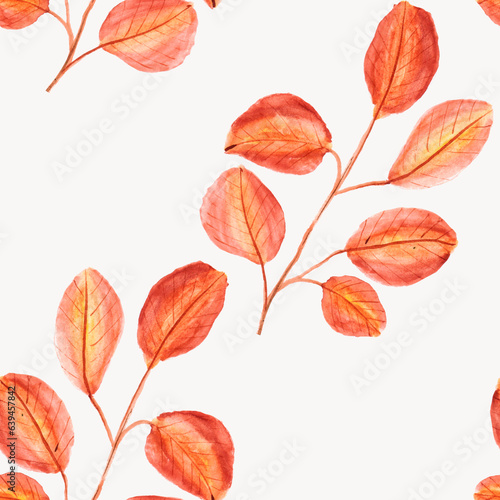 watercolor drawing, seamless pattern with yellow and brown leaves and twigs