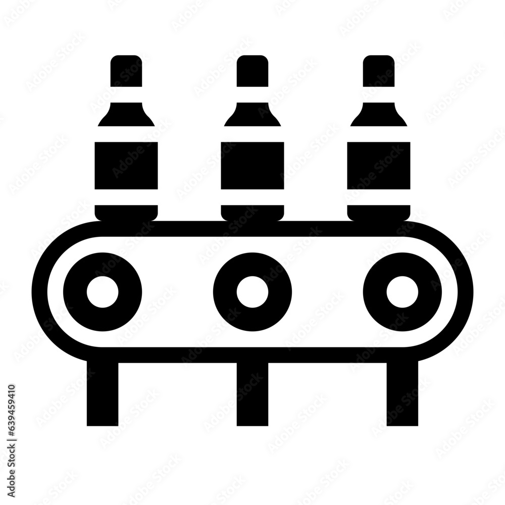 Conveyor with Bottle solid glyph icon Conveyor with Bottle solid glyph icon