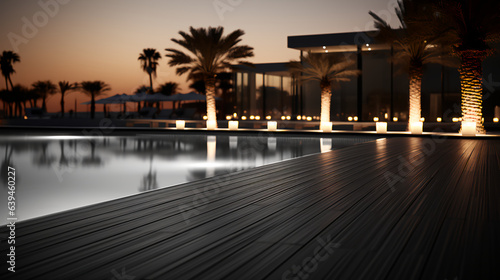 Swimming pool - night - accent lighting - palm trees 