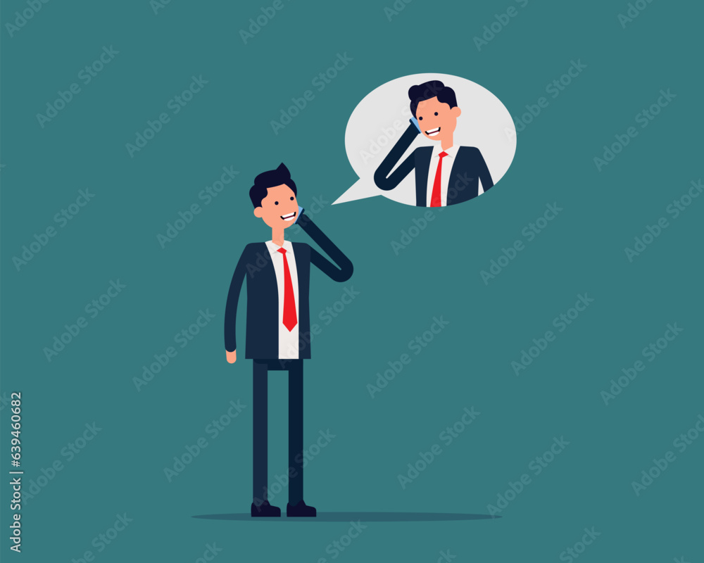 Business talking smartphone. Communication technology concept. Vector illustration in cartoon style Business talking smartphone. Communication technology concept. Vector illustration in cartoon style