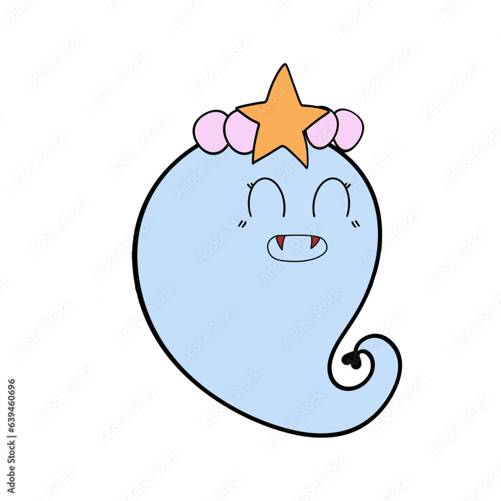 A happy blue seahorse cartoon with heart tail is wearing a star headband. A happy blue seahorse cartoon with heart tail is wearing a star headband.