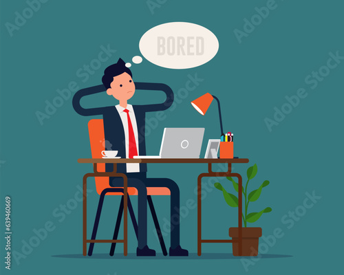 Business employee bored at work. Office work life concept. Vector illustration in cartoon style
