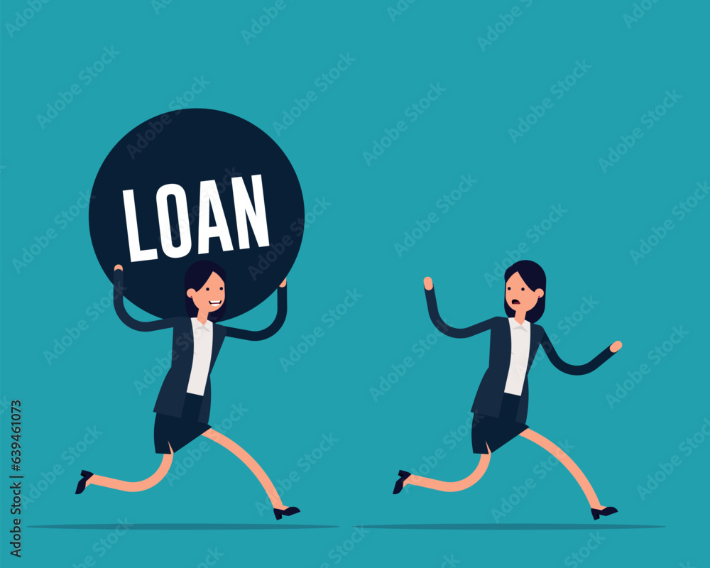 People with loan. Warning symbol concept. Vector illustration in cartoon style design People with loan. Warning symbol concept. Vector illustration in cartoon style design