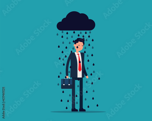 Business disappointment. Rain and Sadness concept. Vector illustration in cartoon style