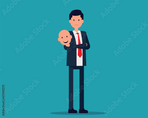 Holding a mask  and emotion. Face with smilling mask. Vector illustration in cartoon style design