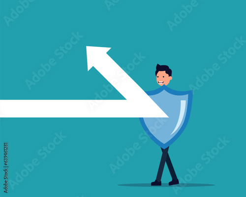 Shields against arrows for attack. Protect business concept. Vector illustration in cartoon style
