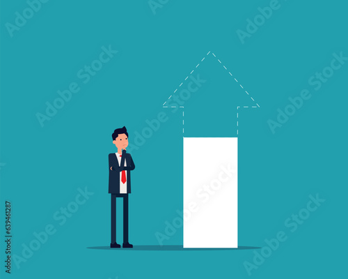 A businessman who is struggling with the situation ahead. Arrow with direction, Business emptiness