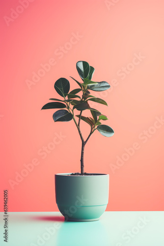 Minimalist potted plant with pastel colors