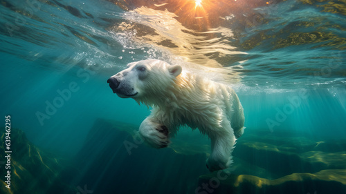 photograph of a polar bear swimming underwater in the arctic ocean generative ai photo