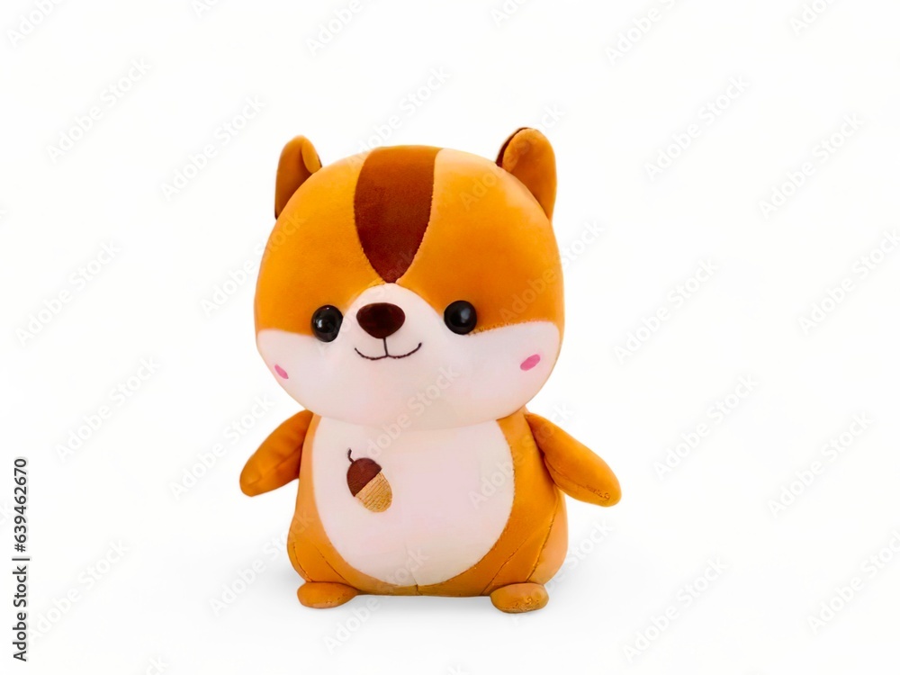 Fototapeta premium Squirrel doll with a nut on its chest isolated on white