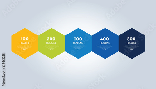 Five step template for presentation. 5 steps options, elements, infographic.