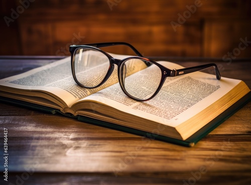 Glasses lie on a book or tablet. Education at school or university. The concept of learning.