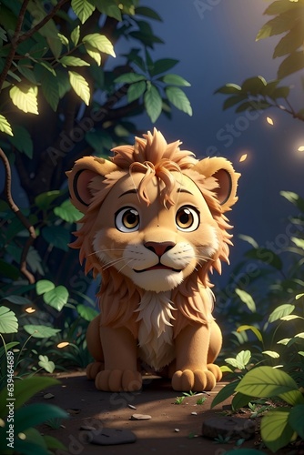 Cartoon cute lion. Generative AI.