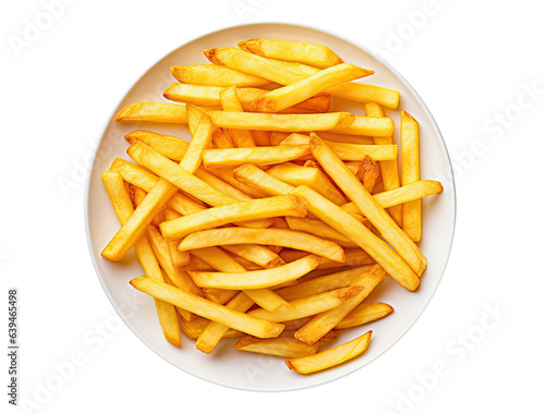 French fries in white plate isolated on transparent background
