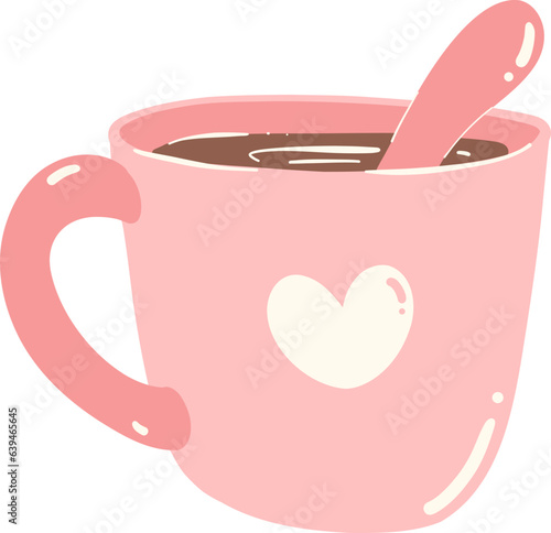 A cup of hot coffee with latter art flat design
