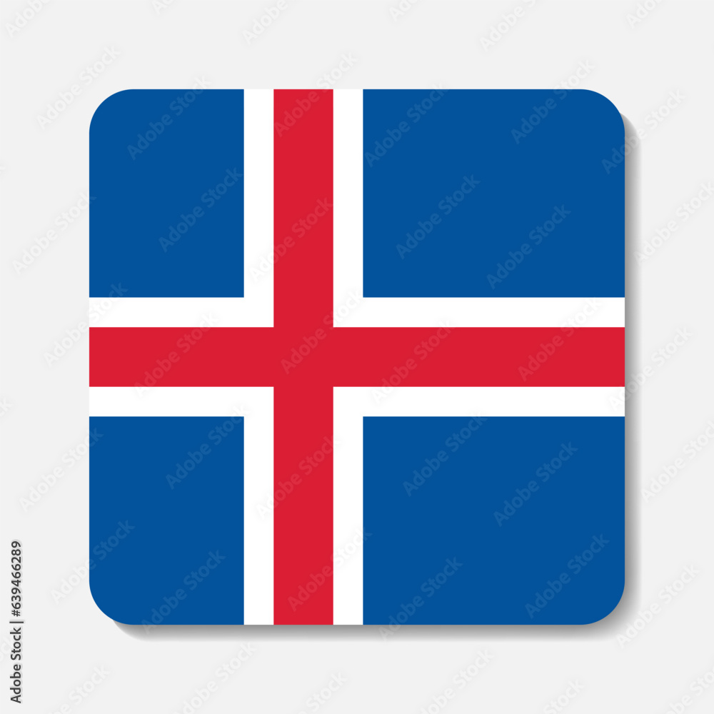 Obraz premium Iceland flag flat icon. Square vector element with shadow underneath. Best for mobile apps, UI and web design.