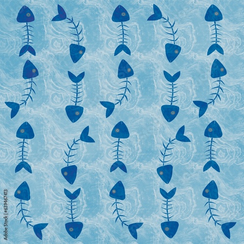 Seamless pattern with blue herringbone