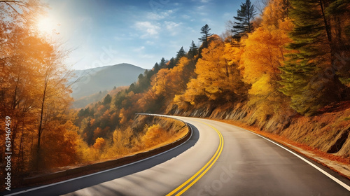 Scenic mountain road with autumn woods © Nicha