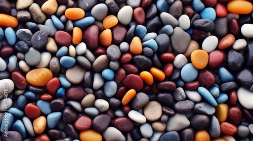 Colorful pebbles background. Top view, flat lay.