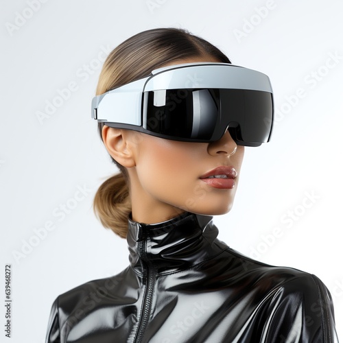 Illustration of a person wearing a virtual reality VR headset, AI Generated. © kanate