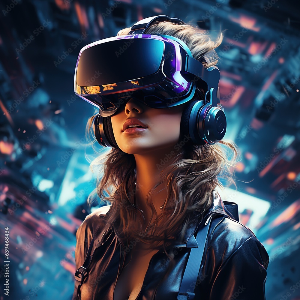 Illustration of a person wearing a virtual reality VR headset, AI Generated. Illustration of a person wearing a virtual reality VR headset, AI Generated.