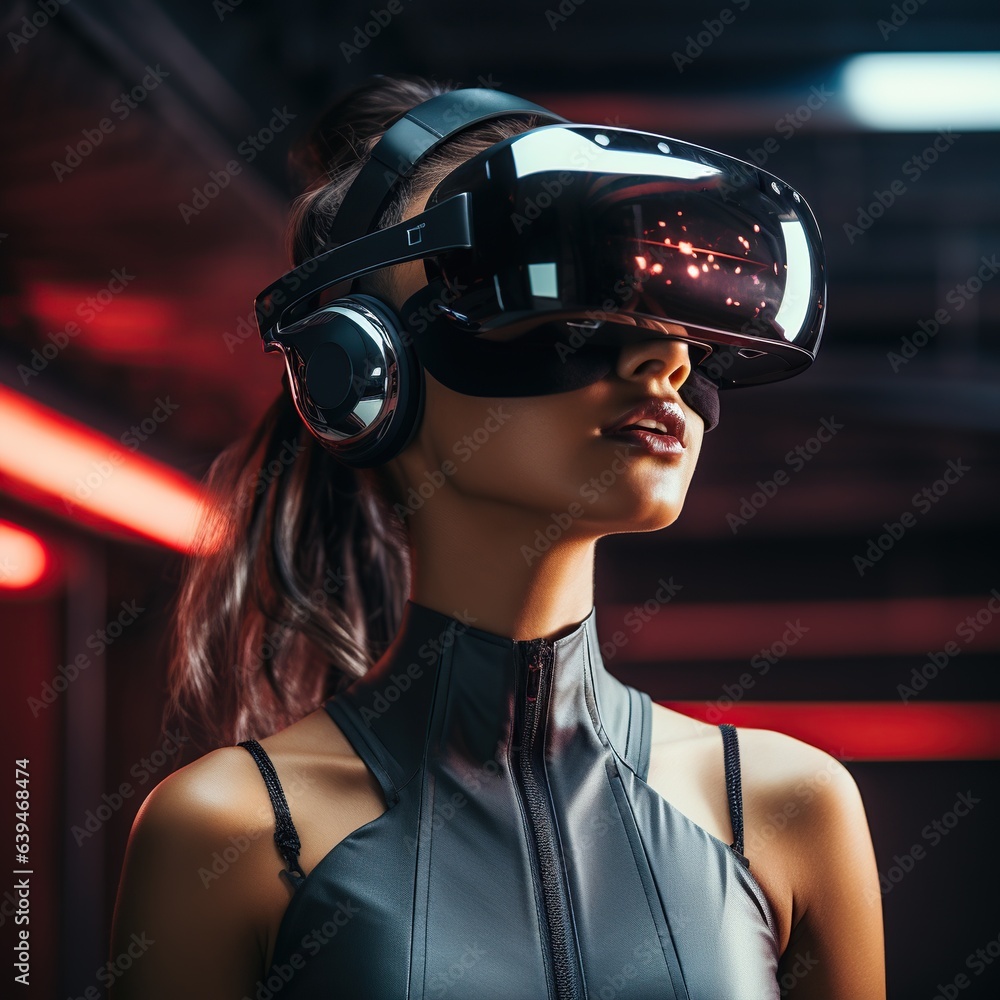 Illustration of a person wearing a virtual reality VR headset, AI Generated.