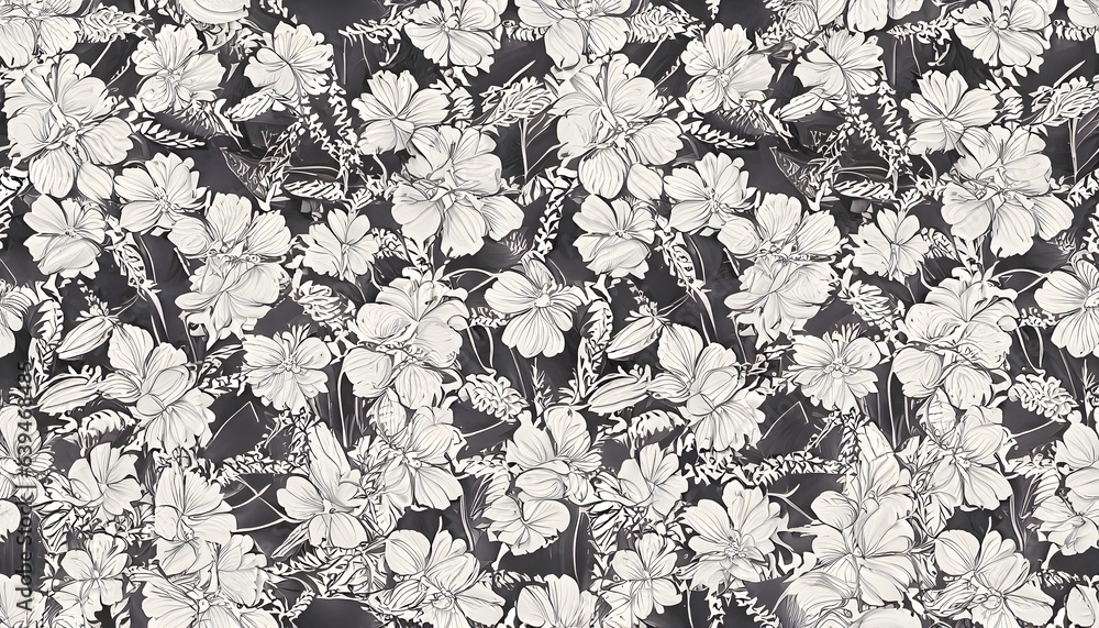 Naklejka premium seamless black and white floral pattern AI generated