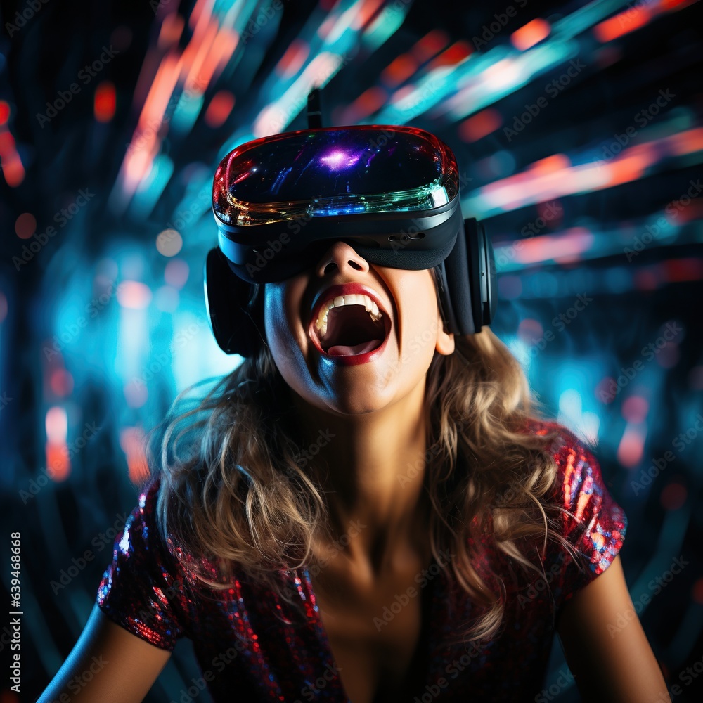 Illustration of a person wearing a virtual reality VR headset, AI Generated. Illustration of a person wearing a virtual reality VR headset, AI Generated.