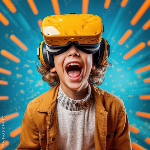 Illustration of a person wearing a virtual reality VR headset, AI Generated.