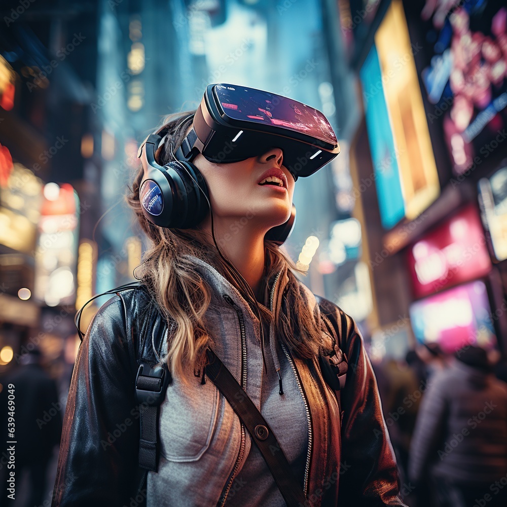Illustration of a person wearing a virtual reality VR headset, AI Generated. Illustration of a person wearing a virtual reality VR headset, AI Generated.