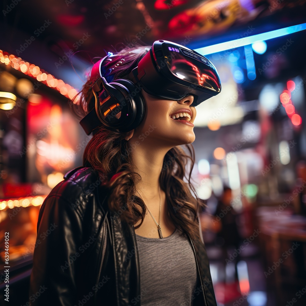 Illustration of a person wearing a virtual reality VR headset, AI Generated. Illustration of a person wearing a virtual reality VR headset, AI Generated.