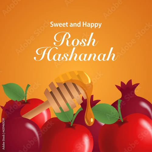 Embrace Rosh Hashanah's spirit with this background template. Honey dipper, pomegranates, and apples, making it perfect for creating festive designs rich in cultural significance