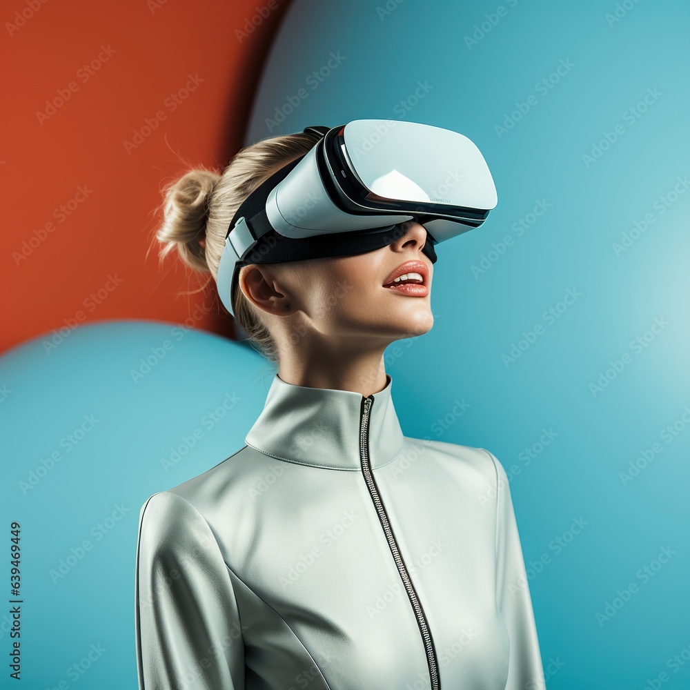 Illustration of a person wearing a virtual reality VR headset, AI Generated. Illustration of a person wearing a virtual reality VR headset, AI Generated.