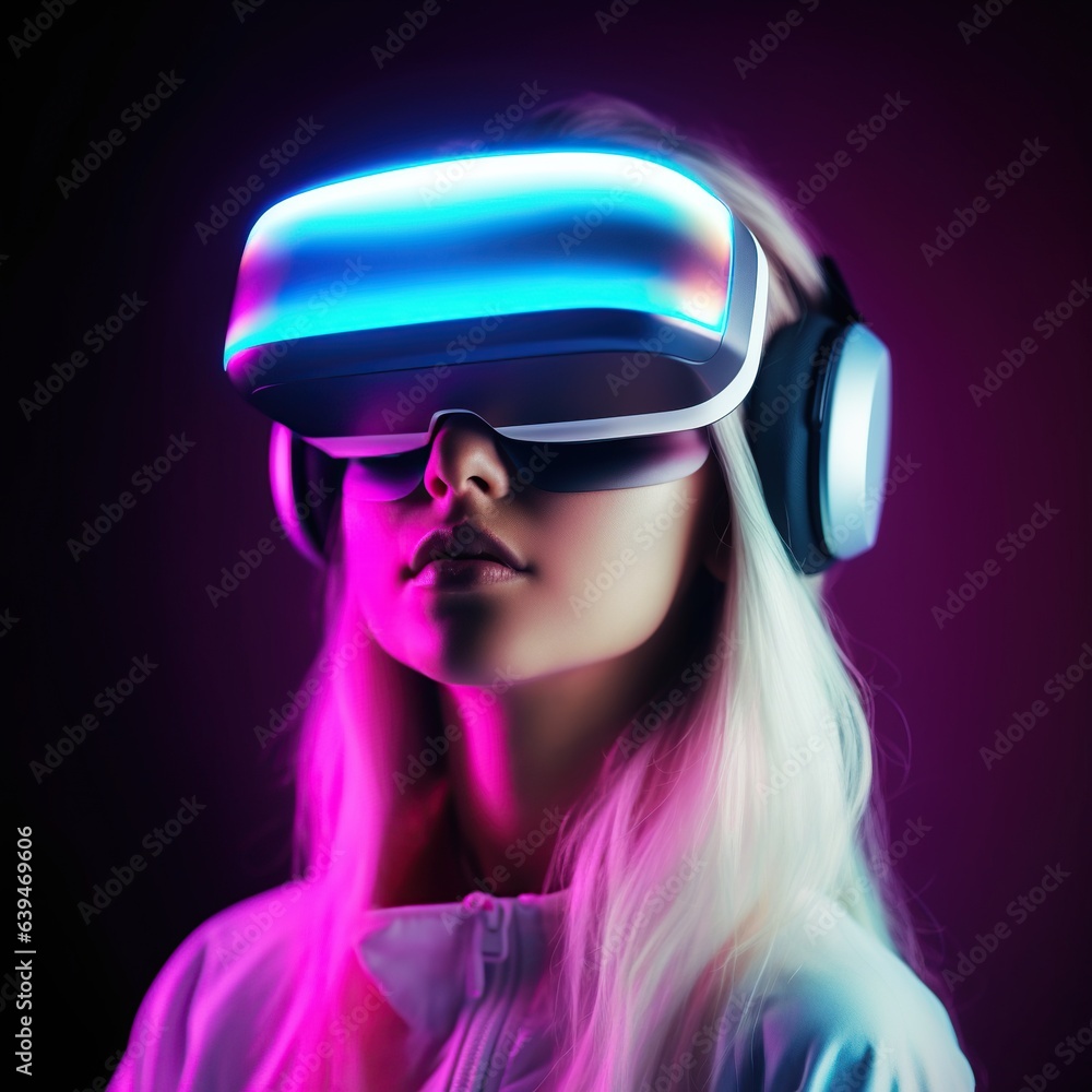 Illustration of a person wearing a virtual reality VR headset, AI-Generated. Illustration of a person wearing a virtual reality VR headset, AI-Generated.