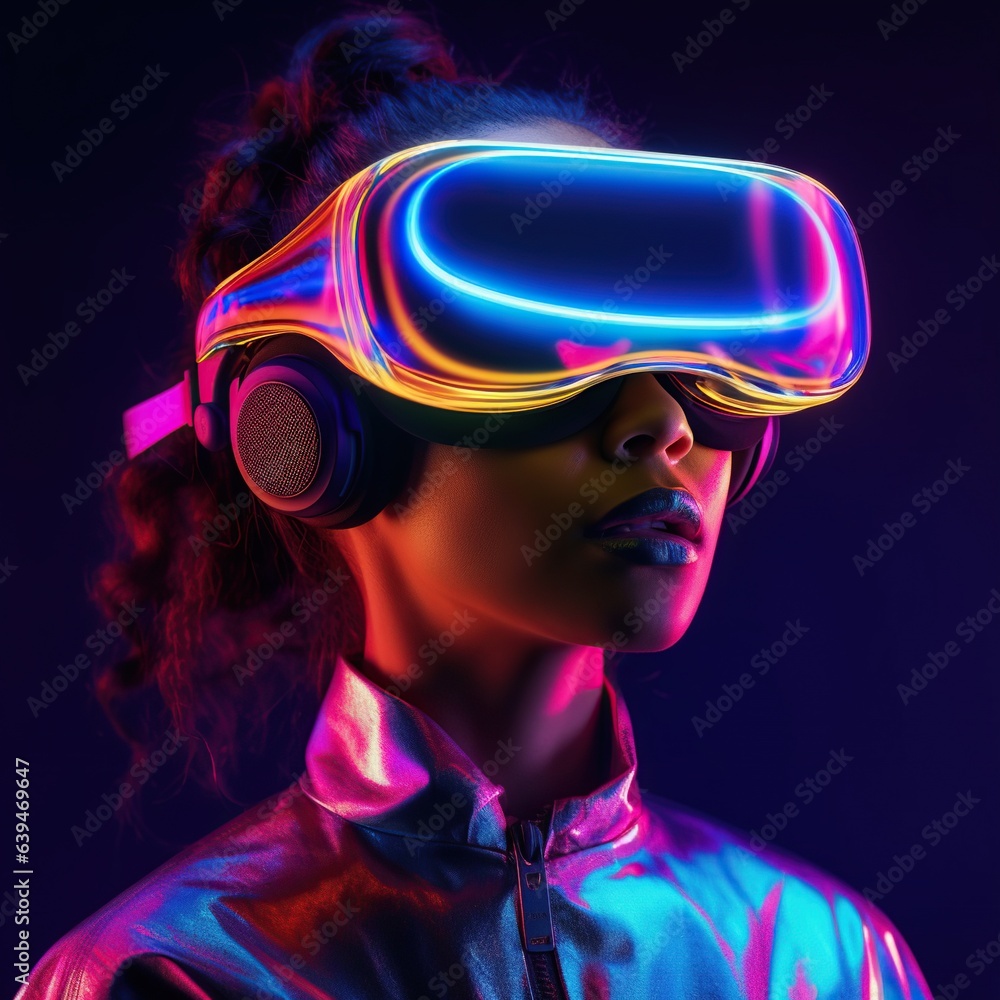 Illustration of a person wearing a virtual reality VR headset, AI-Generated. Illustration of a person wearing a virtual reality VR headset, AI-Generated.