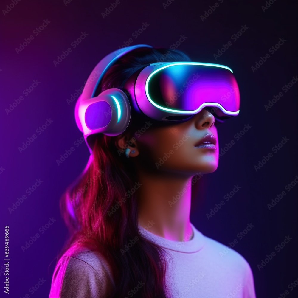Illustration of a person wearing a virtual reality VR headset, AI-Generated. Illustration of a person wearing a virtual reality VR headset, AI-Generated.