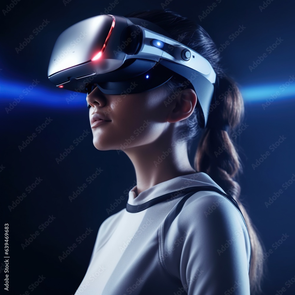 Illustration of a person wearing a virtual reality VR headset, AI-Generated. Illustration of a person wearing a virtual reality VR headset, AI-Generated.