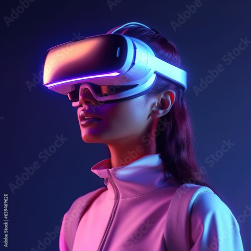 Illustration of a person wearing a virtual reality VR headset, AI-Generated.