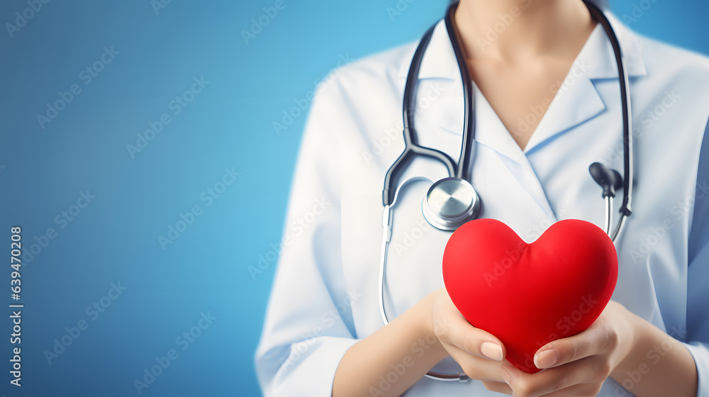 Female Medicine with Sthetoscope, Holding the Red Heart Female Medicine with Sthetoscope, Holding the Red Heart